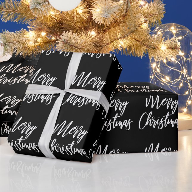 Papier Cadeau Noir et blanc Joyeux Noël Calligraphie (Vacances)