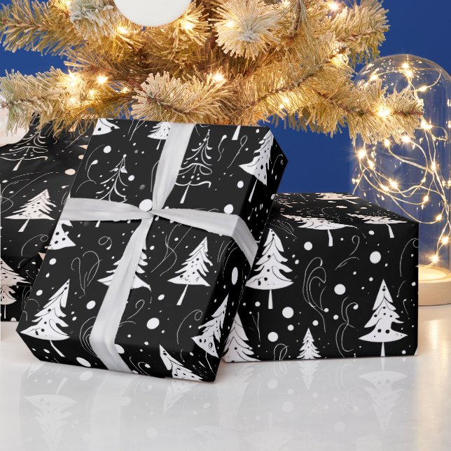 Papier Cadeau Noir et blanc Noël moderne (Vacances)