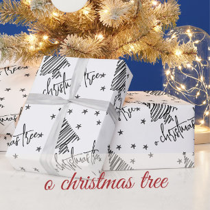 Papier Cadeau Noir et blanc O sapin de Noël et étoiles