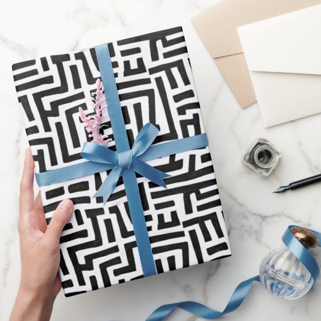 Papier Cadeau Noir et blanc Pop Art Maze Motif (Cadeaux)