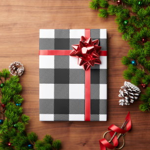 Papier Cadeau Noir et blanc rustique Buffalo plaqué Noël