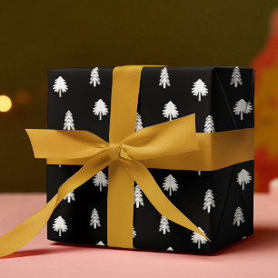 Papier Cadeau Noir Et Blanc Simple Arbre De Noël Motif