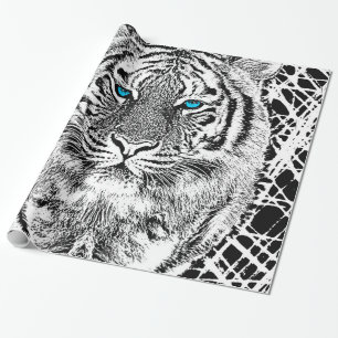 Papier Cadeau Noir et Bleu Yeux Design Tiger