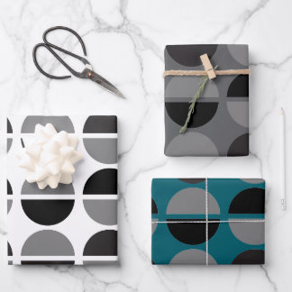 Papier cadeau noir et gris à motifs rétro