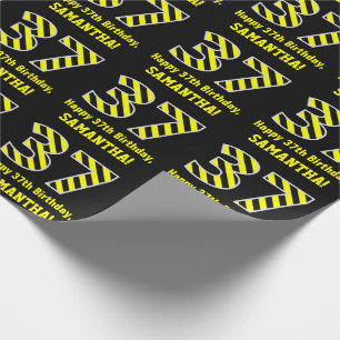 Papier Cadeau Noir et Jaune rayé "37"; 37e anniversaire + nom