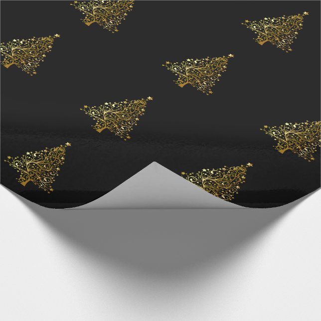 Papier Cadeau Noir et or brillant Noël Design Treet (Coin)