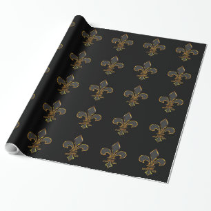 Papier Cadeau Noir et or Fleur-De-lis