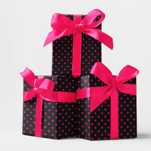 Papier Cadeau Noir et petit pois rose vif
