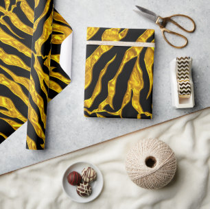 Papier Cadeau Noir et poster de animal de rayures de tigre d'or