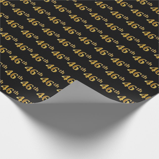 Papier Cadeau Noir, Événement 46ème (Quarante-Sixième) en Or Fau (Coin)