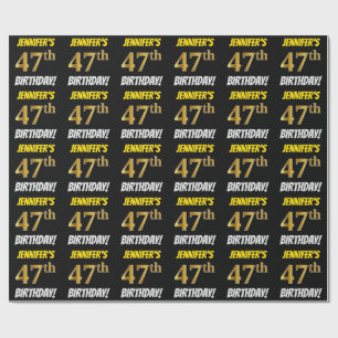 Papier Cadeau Noir, Faux/Imitation Or, "47e anniversaire"