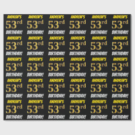 Papier Cadeau Noir, Faux/Imitation Or, "53e anniversaire"