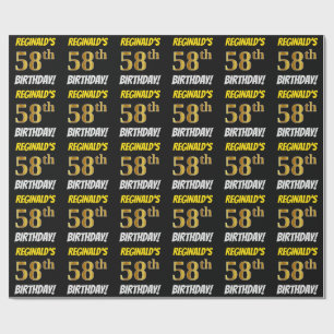 Papier Cadeau Noir, Faux/Imitation Or, "58e ANNIVERSAIRE"