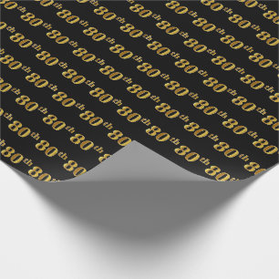 Papier Cadeau Noir, Faux Or 80e (Quatre-Vingtième) Événement