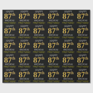 Papier Cadeau Noir, Faux Or "HAPPY 87th BIRTHDAY"