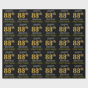 Papier Cadeau Noir, Faux Or "HAPPY 88th BIRTHDAY"
