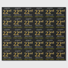 Papier Cadeau Noir, Faux Or "HEUREUX 22ème anniversaire"