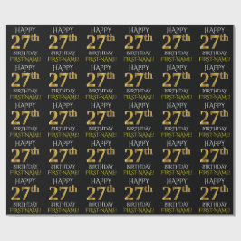 Papier Cadeau Noir, Faux Or "HEUREUX 27ème anniversaire"