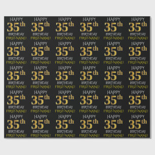 Papier Cadeau Noir, Faux Or "HEUREUX 35ème anniversaire"