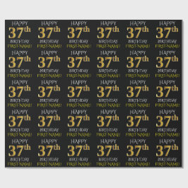 Papier Cadeau Noir, Faux Or "HEUREUX 37ème anniversaire"