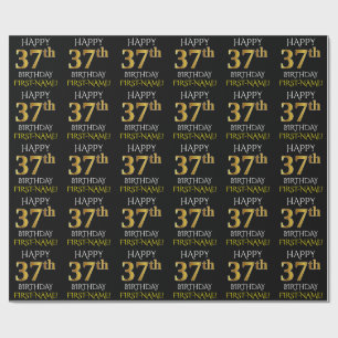 Papier Cadeau Noir, Faux Or "HEUREUX 37ème anniversaire"
