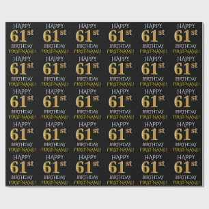 Papier Cadeau Noir, Faux Or "HEUREUX 61ème ANNIVERSAIRE"