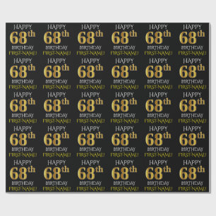 Papier Cadeau Noir, Faux Or "HEUREUX 68ème anniversaire"