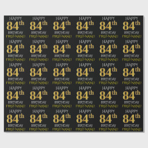 Papier Cadeau Noir, Faux Or "HEUREUX 84ème anniversaire"