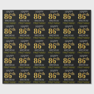 Papier Cadeau Noir, Faux Or "HEUREUX 86ème anniversaire"
