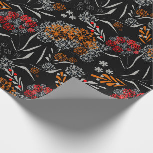 Papier Cadeau Noir floral v de motif de petites fleurs mignonnes