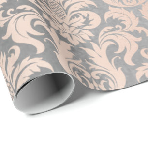 Papier Cadeau Noir gris argenté blanc rose métallisé Damas