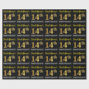 Papier Cadeau Noir, Imitation Or "14ème anniversaire"