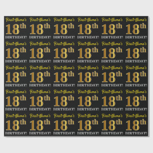Papier Cadeau Noir, Imitation Or "18ème anniversaire"