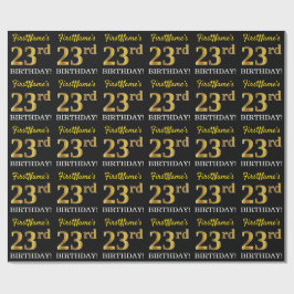 Papier Cadeau Noir, Imitation Or "23ème anniversaire"