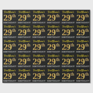 Papier Cadeau Noir, Imitation Or "29ème anniversaire"