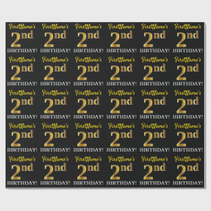 Papier Cadeau Noir, Imitation Or "2e anniversaire"