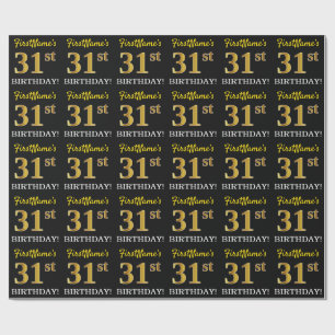 Papier Cadeau Noir, Imitation Or "31ème anniversaire"
