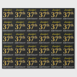 Papier Cadeau Noir, Imitation Or "37ème anniversaire"