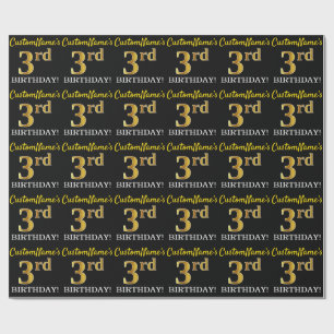 Papier Cadeau Noir, Imitation Or "3e anniversaire"