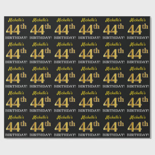 Papier Cadeau Noir, Imitation Or "44e anniversaire"