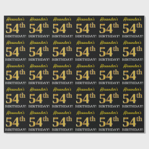 Papier Cadeau Noir, Imitation Or "54e anniversaire"