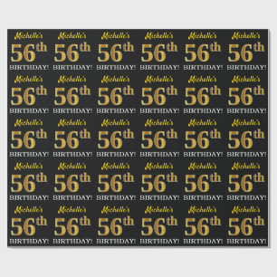 Papier Cadeau Noir, Imitation Or "56ème anniversaire"