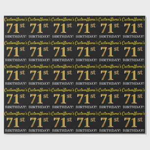 Papier Cadeau Noir, Imitation Or "71e ANNIVERSAIRE"