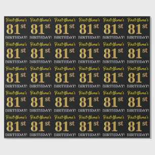 Papier Cadeau Noir, Imitation Or "81e ANNIVERSAIRE"