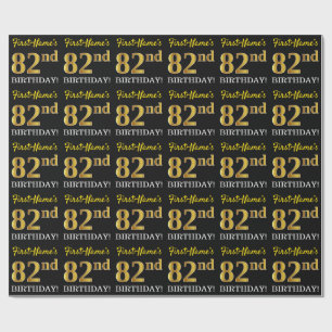 Papier Cadeau Noir, Imitation Or "82e anniversaire"