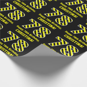Papier Cadeau Noir & Jaune rayé "78"; 78e anniversaire + nom
