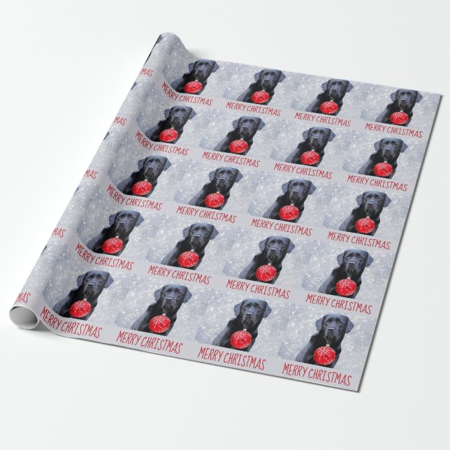 Papier Cadeau Noir Labrador Joyeux Noël - Chien mignon chiot (Déroulé)