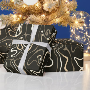 Papier Cadeau Noir marron damas abstrait tourbillons cool motif