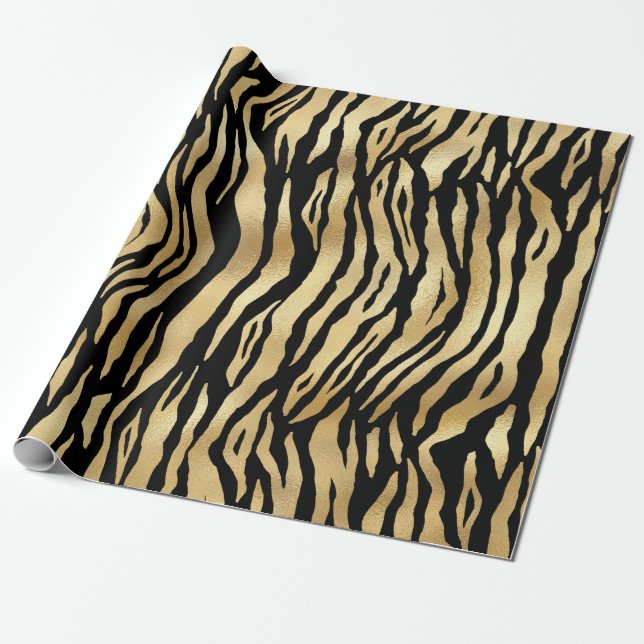 Papier Cadeau Noir moderne Shimmer Tiger Stripes Anniversaire (Déroulé)