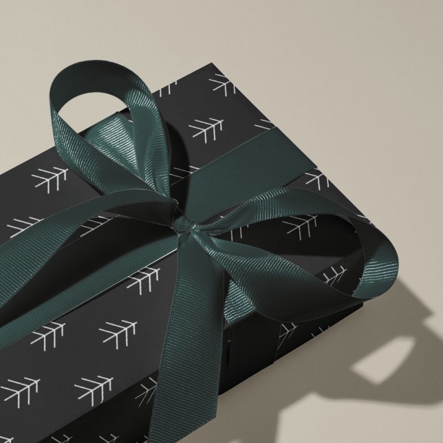 Papier Cadeau Noir | Motif des arbres modernes (Créateur téléchargé)